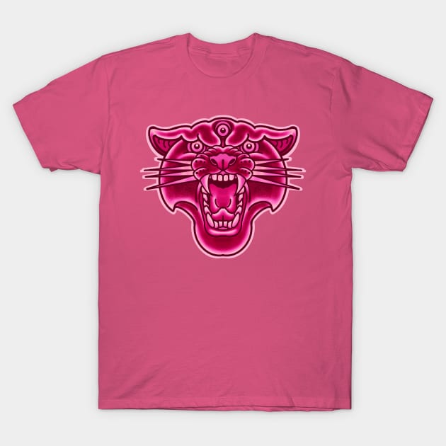 oldschool tattoo style pink panther head T-Shirt by weilertsen